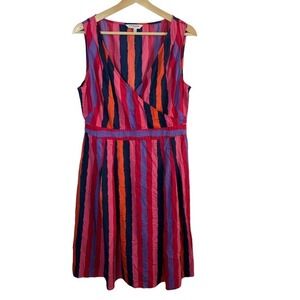 L.K. Bennett London Striped rainbow dress midi US sz 8 faux wrap sleeveless FLAW